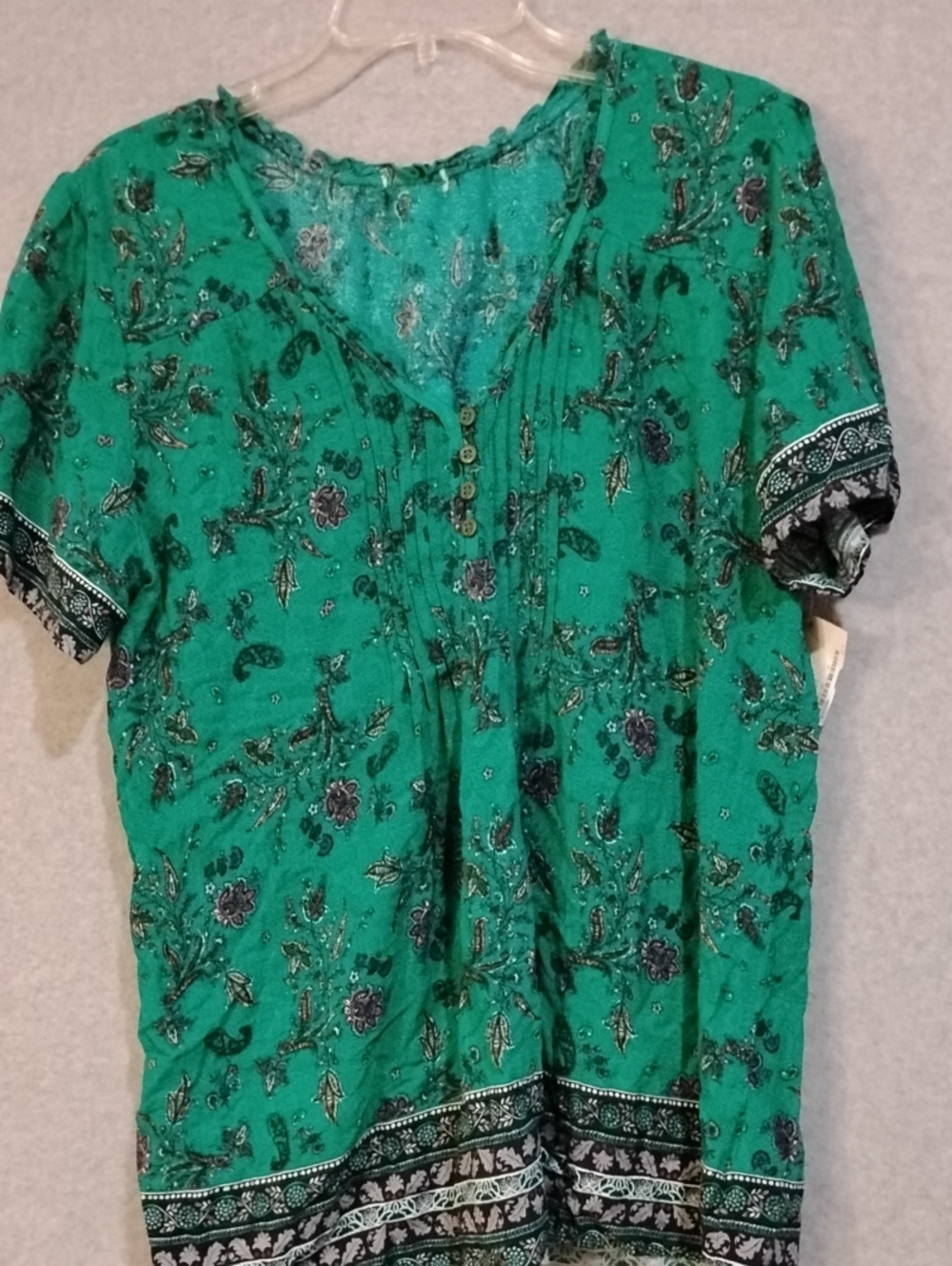 Emerald Green Floral Short-Sleeve Peasant Top